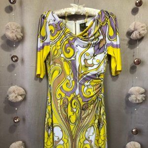 Taylor Yellow and Purple Drape Neck Dress